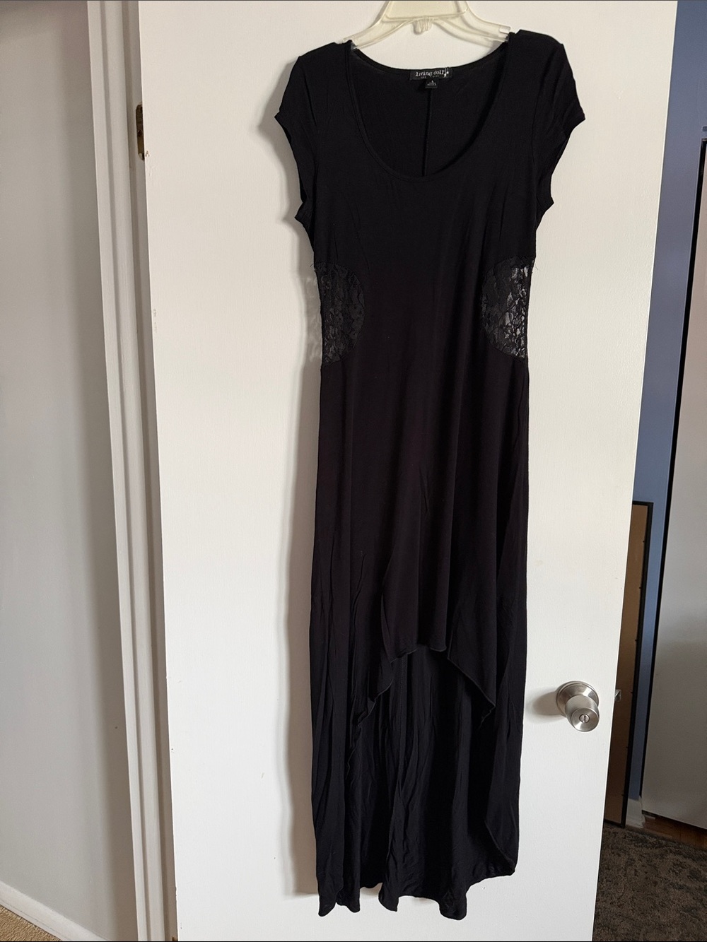 Living Doll Black High-Low Maxi Dress with Lace Insets